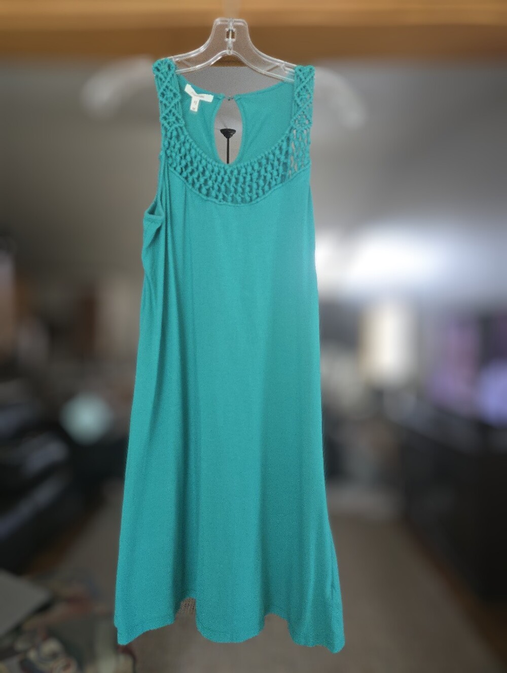 Mairices Sleeveless Crochet Yoke Tunic Top - Teal Size M